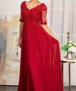 Elizabeth K GL1982 - Applique-Ornate Quarter Sleeve Evening Dress 22 Elizabeth K GL1982 - Applique-Ornate Quarter Sleeve Evening Dress