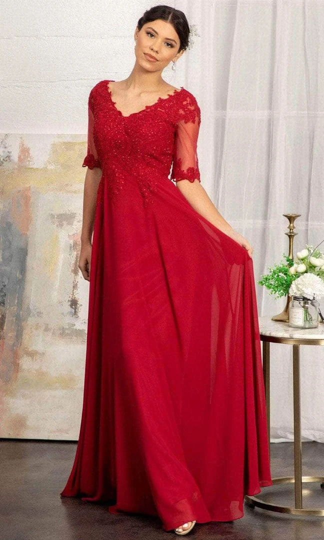 Elizabeth K GL1982 - Applique-Ornate Quarter Sleeve Evening Dress 5 Elizabeth K GL1982 - Applique-Ornate Quarter Sleeve Evening Dress