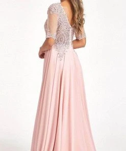 Elizabeth K GL1982 - Applique-Ornate Quarter Sleeve Evening Dress 31 Elizabeth K GL1982 - Applique-Ornate Quarter Sleeve Evening Dress