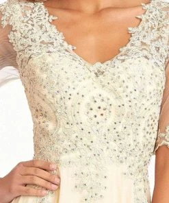 Elizabeth K GL1982 - Applique-Ornate Quarter Sleeve Evening Dress 28 Elizabeth K GL1982 - Applique-Ornate Quarter Sleeve Evening Dress