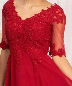 Elizabeth K GL1982 - Applique-Ornate Quarter Sleeve Evening Dress 24 Elizabeth K GL1982 - Applique-Ornate Quarter Sleeve Evening Dress