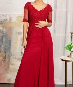 Elizabeth K GL1982 - Applique-Ornate Quarter Sleeve Evening Dress 23 Elizabeth K GL1982 - Applique-Ornate Quarter Sleeve Evening Dress