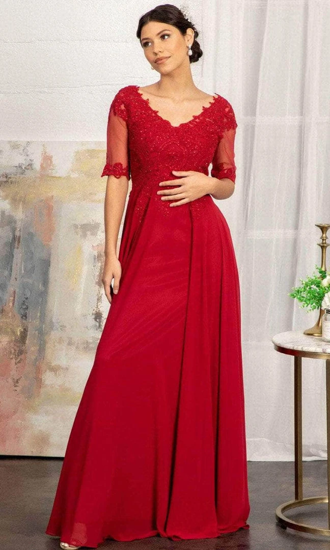 Elizabeth K GL1982 - Applique-Ornate Quarter Sleeve Evening Dress 6 Elizabeth K GL1982 - Applique-Ornate Quarter Sleeve Evening Dress
