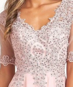 Elizabeth K GL1982 - Applique-Ornate Quarter Sleeve Evening Dress 32 Elizabeth K GL1982 - Applique-Ornate Quarter Sleeve Evening Dress