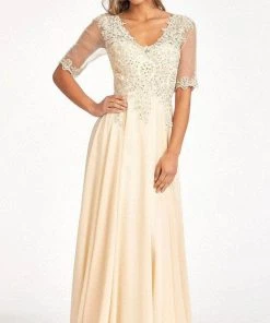 Elizabeth K GL1982 - Applique-Ornate Quarter Sleeve Evening Dress 26 Elizabeth K GL1982 - Applique-Ornate Quarter Sleeve Evening Dress