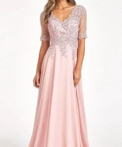 Elizabeth K GL1982 - Applique-Ornate Quarter Sleeve Evening Dress 30 Elizabeth K GL1982 - Applique-Ornate Quarter Sleeve Evening Dress