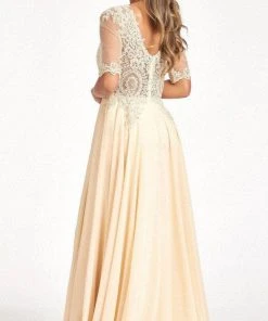 Elizabeth K GL1982 - Applique-Ornate Quarter Sleeve Evening Dress 27 Elizabeth K GL1982 - Applique-Ornate Quarter Sleeve Evening Dress