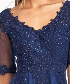 Elizabeth K GL1982 - Applique-Ornate Quarter Sleeve Evening Dress 37 Elizabeth K GL1982 - Applique-Ornate Quarter Sleeve Evening Dress