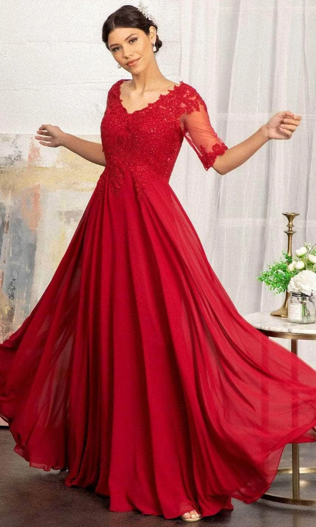 Elizabeth K GL1982 - Applique-Ornate Quarter Sleeve Evening Dress 3 Elizabeth K GL1982 - Applique-Ornate Quarter Sleeve Evening Dress