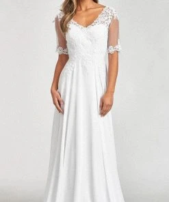 Elizabeth K GL1982 - Applique-Ornate Quarter Sleeve Evening Dress 34 Elizabeth K GL1982 - Applique-Ornate Quarter Sleeve Evening Dress