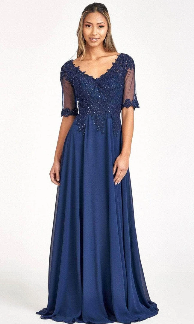 Elizabeth K GL1982 - Applique-Ornate Quarter Sleeve Evening Dress 19 Elizabeth K GL1982 - Applique-Ornate Quarter Sleeve Evening Dress