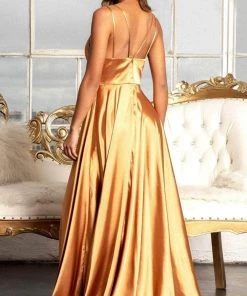 Elizabeth K GL1991 - Strappy High Slit Satin Prom Dress