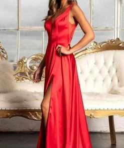 Elizabeth K GL1992 - Plunging Bodice Satin Prom Dress