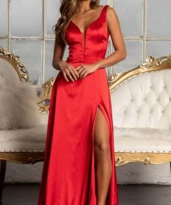 Elizabeth K GL1992 - Plunging Bodice Satin Prom Dress