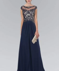 Elizabeth K - GL2001 Embellished Bateau Neck A-Line Gown