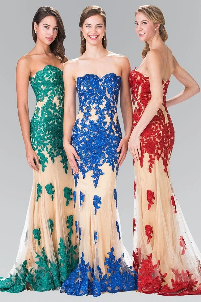 Elizabeth K - GL2005 Floral Applique Sweetheart Sheath Gown 5 Elizabeth K - GL2005 Floral Applique Sweetheart Sheath Gown