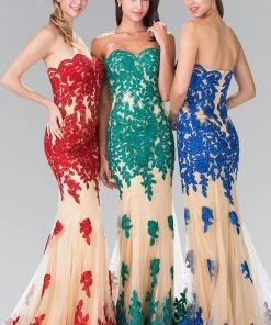 Elizabeth K - GL2005 Floral Applique Sweetheart Sheath Gown 9 Elizabeth K - GL2005 Floral Applique Sweetheart Sheath Gown