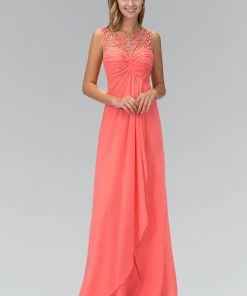 Elizabeth K - GL2061 Beaded Illusion Scoop Neck Chiffon Dress 8 Elizabeth K - GL2061 Beaded Illusion Scoop Neck Chiffon Dress