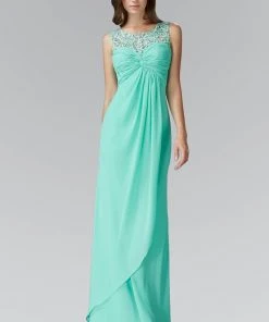 Elizabeth K - GL2061 Beaded Illusion Scoop Neck Chiffon Dress