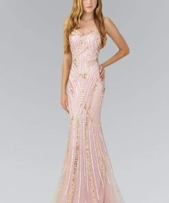 Elizabeth K - GL2089 Beaded Strapless Tulle Trumpet Gown
