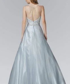 Elizabeth K - GL2111 Embellished Sheer Bodice And Back Tulle Gown