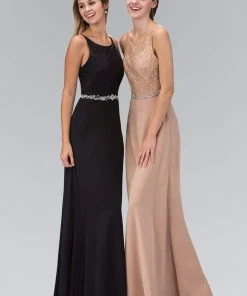 Elizabeth K - GL2163 Lace Embellished Jewel-accented Dress