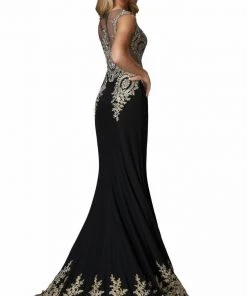 Elizabeth K - GL2166-1 Beaded Lace Applique Embellished Gown