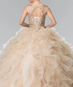 Elizabeth K - GL2208 Embellished Jewel Neck Ballgown