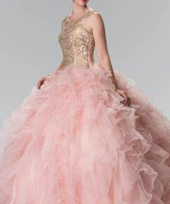 Elizabeth K - GL2208 Embellished Jewel Neck Ballgown