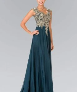 Elizabeth K - GL2229 Gilt Embroidered Bateau A-Line Gown