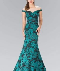 Elizabeth K - GL2245 Mock Off-Shoulder Floral Print Mermaid Gown