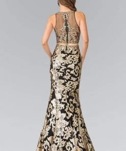 Elizabeth K - GL2272 Mock Two-Piece With Golden Applique Gown 5 Elizabeth K - GL2272 Mock Two-Piece With Golden Applique Gown