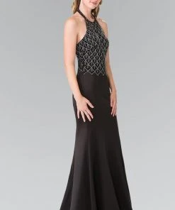 Elizabeth K - GL2285 Beaded Halter Trumpet Dress Long Dresses