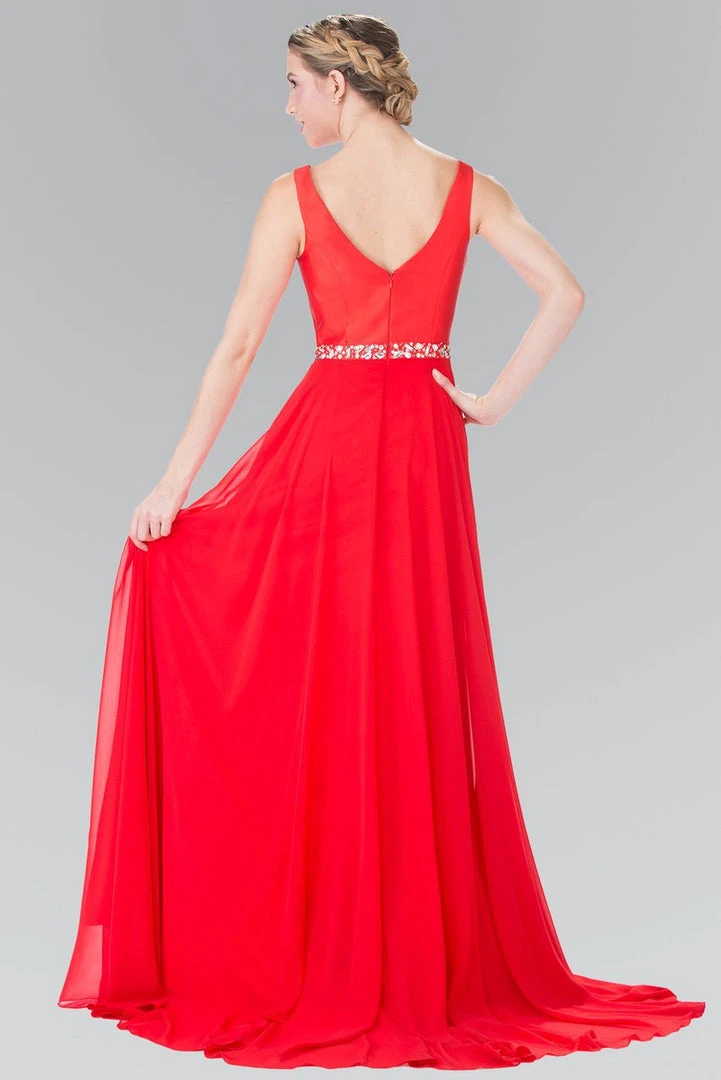 Elizabeth K - GL2293 V-Neck With Embellished Waist Chiffon Gown 4 Elizabeth K - GL2293 V-Neck With Embellished Waist Chiffon Gown