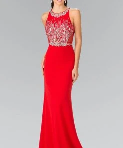 Elizabeth K - GL2294 Beaded High Neck Rome Jersey Trumpet Gown