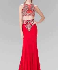 Elizabeth K - GL2296 Embellished High Neck Rome Jersey Dress 12 Elizabeth K - GL2296 Embellished High Neck Rome Jersey Dress