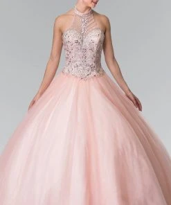 Elizabeth K - GL2308 Beaded Halter Neck Tulle Ballgown