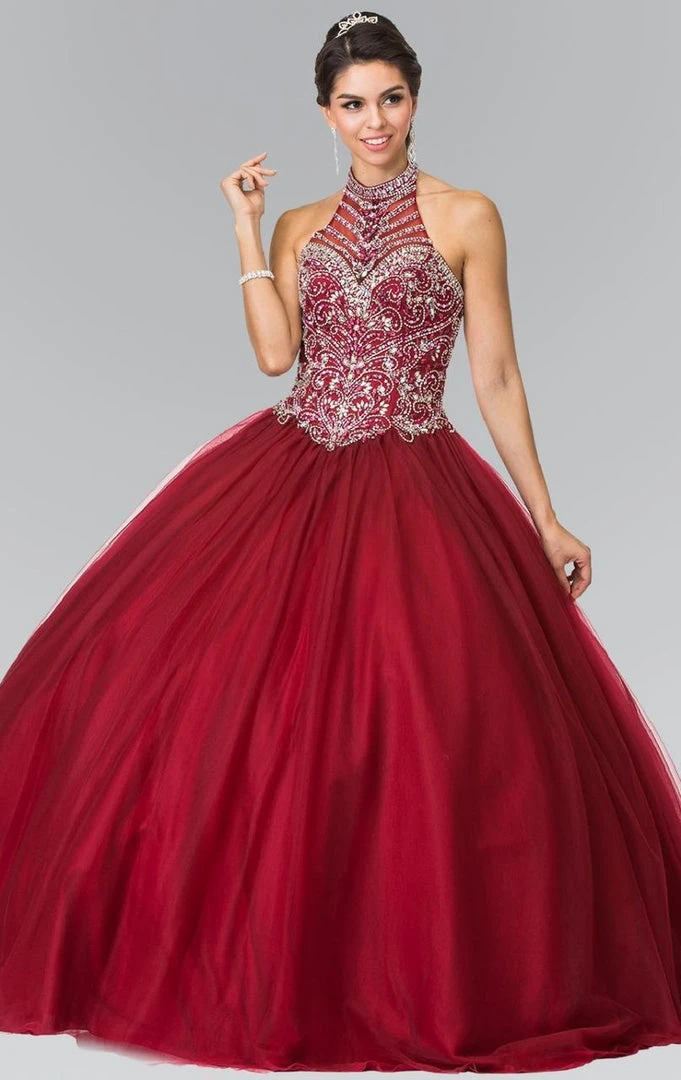 Elizabeth K - GL2308 Beaded Halter Neck Tulle Ballgown 7 Elizabeth K - GL2308 Beaded Halter Neck Tulle Ballgown