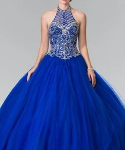 Elizabeth K - GL2308 Beaded Halter Neck Tulle Ballgown 10 Elizabeth K - GL2308 Beaded Halter Neck Tulle Ballgown