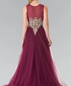 Elizabeth K - GL2317 Embellished Scoop Neck Tulle A-Line Dress