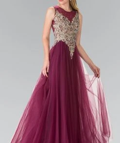 Elizabeth K - GL2317 Embellished Scoop Neck Tulle A-Line Dress