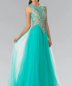 Elizabeth K - GL2317 Embellished Scoop Neck Tulle A-Line Dress