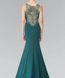 Elizabeth K - GL2323 Embellished Scoop Neck Rome Trumpet Dress