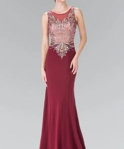 Elizabeth K - GL2323 Embellished Scoop Neck Rome Trumpet Dress