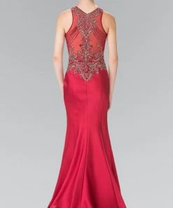 Elizabeth K - GL2325 Embellished High Neck Jersey Trumpet Dress