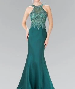 Elizabeth K - GL2325 Embellished High Neck Jersey Trumpet Dress