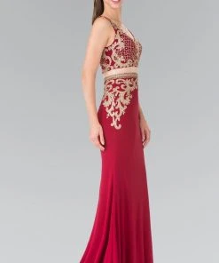 Elizabeth K - GL2334 Beaded V-Neck Jersey Trumpet Dress