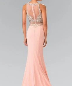 Elizabeth K - GL2342 Bead Embellished Illusion Sweetheart Dress