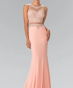 Elizabeth K - GL2342 Bead Embellished Illusion Sweetheart Dress