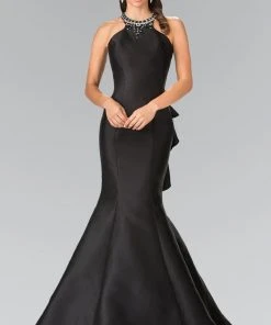 Elizabeth K - GL2353 Beaded High Neck Charmeuse Mermaid Gown